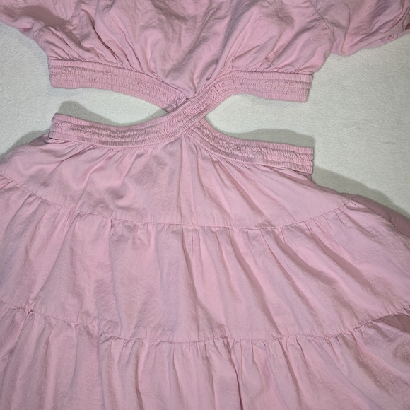 Blush Pink Puff Sleeve Cutout Smocked Fit & Flare Mini Dress – Size Medium - Picture 5 of 7